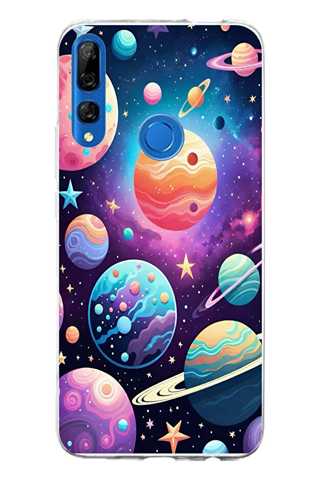 حافظة سيليكون مطبوع متوافقة مع هاتف Honor 9X بنمط الفضاء والكواكب والنجوم - 1