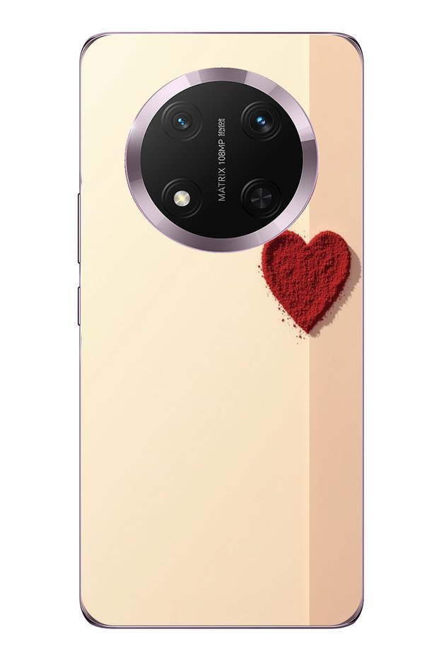 حافظة سيليكون متوافقة مع هاتف Honor Magic 7 Lite ذات خلفية كريمية وقلب أحمر مطبوع