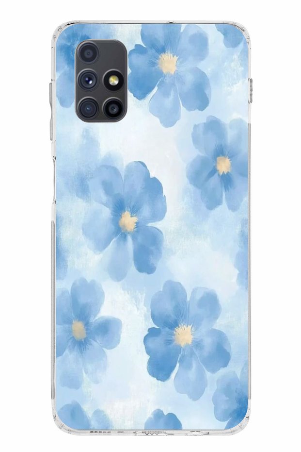 Samsung Galaxy M51 Compatible Blue Flowers Printed Silicone Case