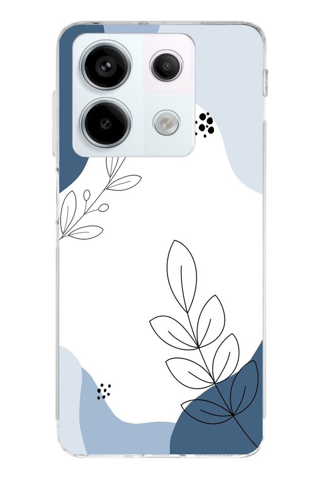 Redmi Note 13 Pro 5g Compatible Blue Tranquility Shapes and Botanical Lines Printed Silicone Case