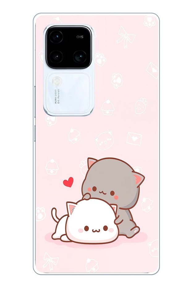 Vivo V30 Compatible Cute and Remontic Cats Printed Silicone Case