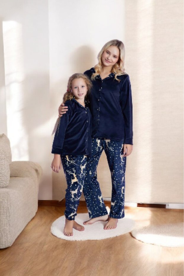 Nihomall20 Girl's French Velvet Ten-Button Pajama Suit 1 Piece