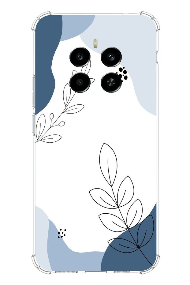 Realme 12 4g-12 Plus Compatible Blue Tranquility Shapes and Botanical Lines Printed Silicone Case