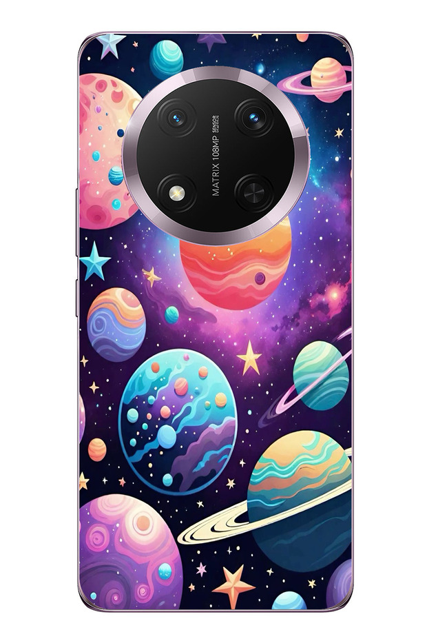 حافظة سيليكون مطبوع متوافقة مع هاتف Honor Magic 7 Lite بنمط الفضاء والكواكب والنجوم - 1