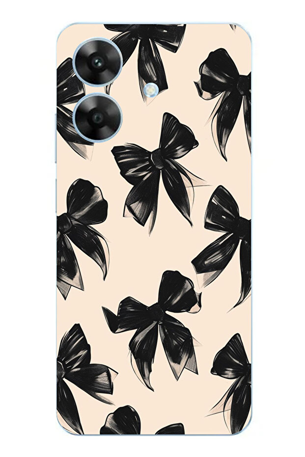 Realme Note 60 Compatible Black Bow Ribbon Printed Silicone Case - 1