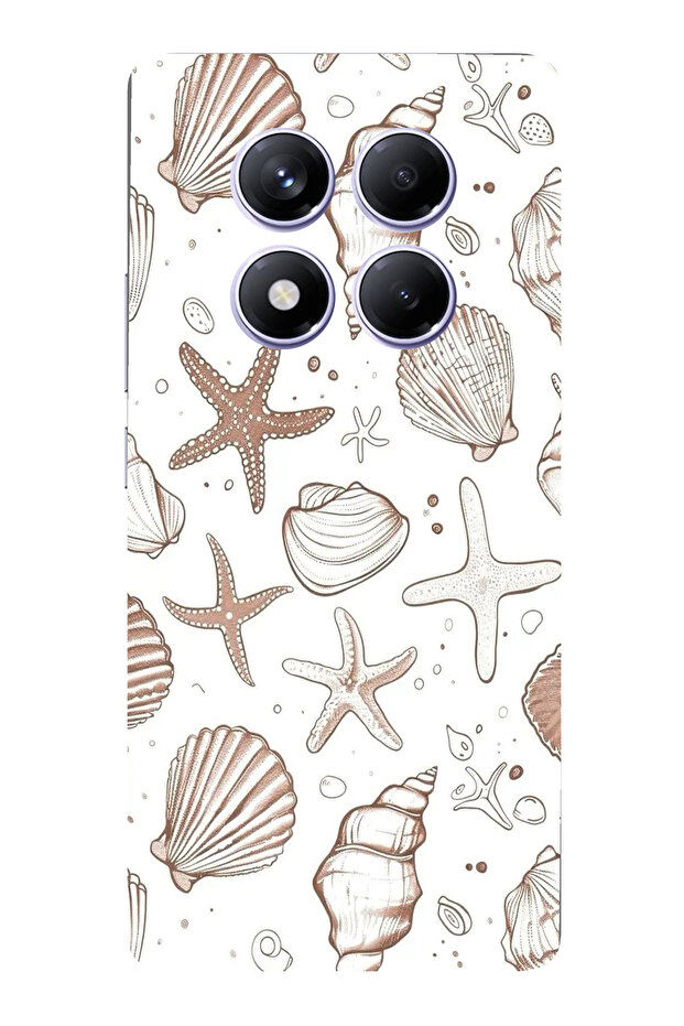 حافظة سيليكون مطبوع متوافقة مع هاتف Redmi Note 14 PRO PLUS مع نجم البحر البني والصدف - 1