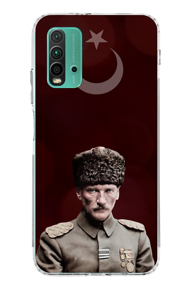 حافظة سيليكون متوافقة مع هاتف Redmi 9T-POCO M3 Moon Star ورئيس القائد أتاتورك مطبوع