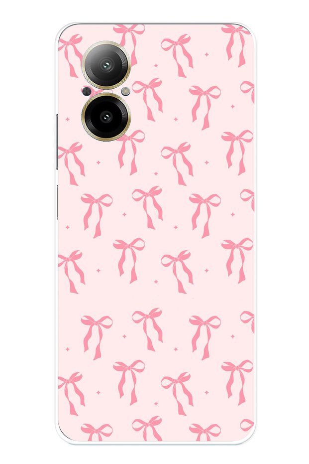 Realme 12 Lite Compatible Soft Pink Bow Patterned Printed Silicone Case