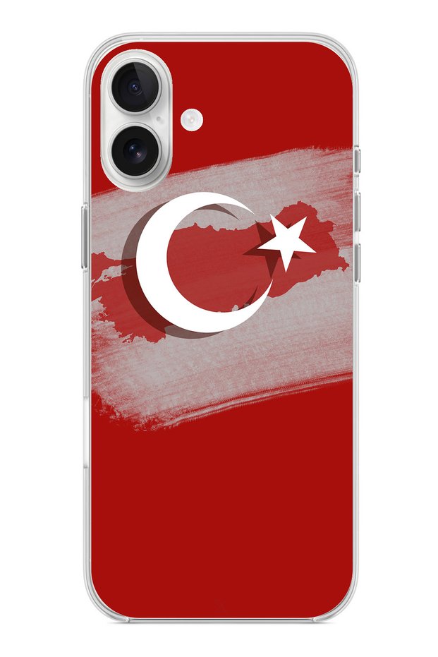 حافظة سيليكون متوافقة مع هاتف iPhone 16 PLUS تحتوي على خريطة تركيا وعلم تركيا مطبوع