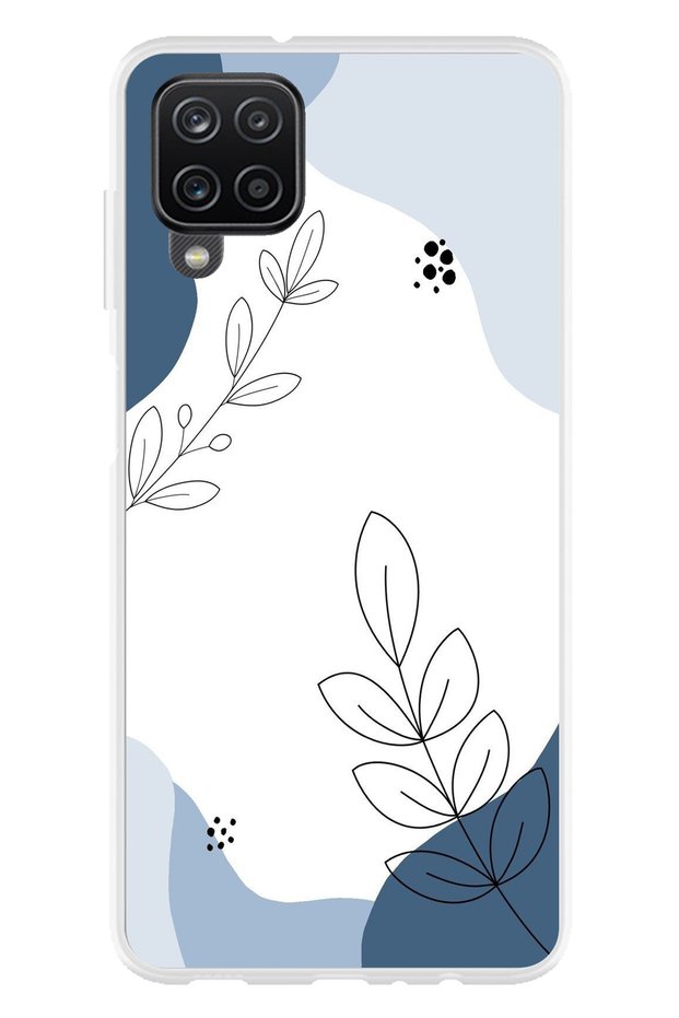 Samsung Galaxy A22-M22-M32 Compatible Blue Tranquility Shapes and Botanical Lines Printed Silicone Case