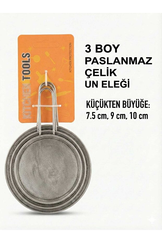 Stainless Steel 3-Piece Flour Sifter Set Kitchen Strainer Ideal for All Sieving Tasks