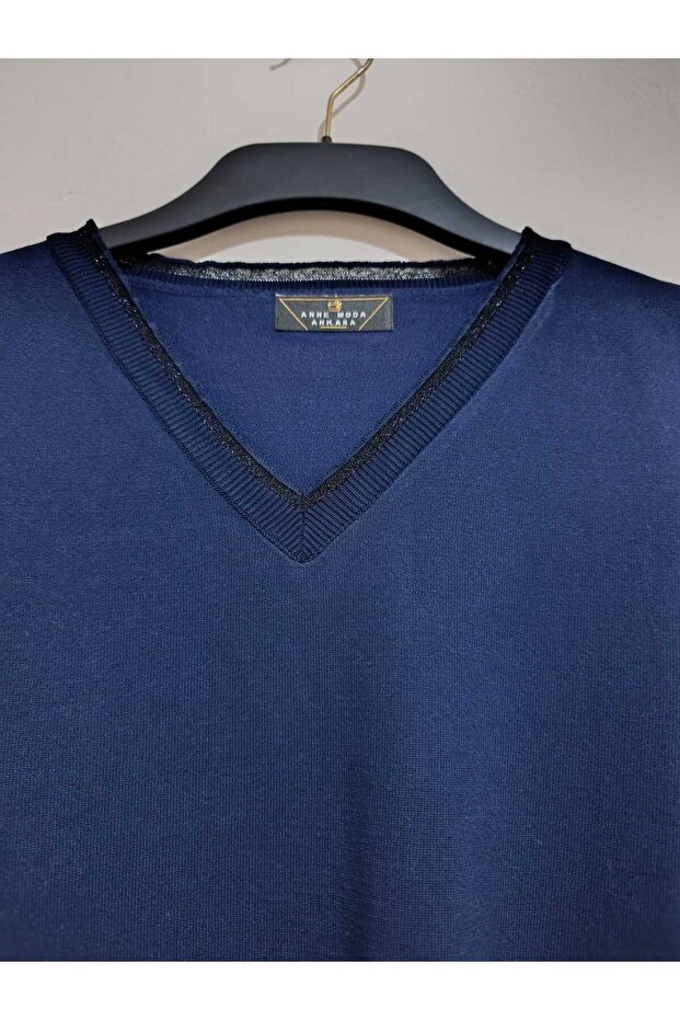 Superior Quality, V-Neck, Solid Color, Long Sleeves, Cotton-Acrylic Blend, Stylish, Knitwear Sweater/Blouse