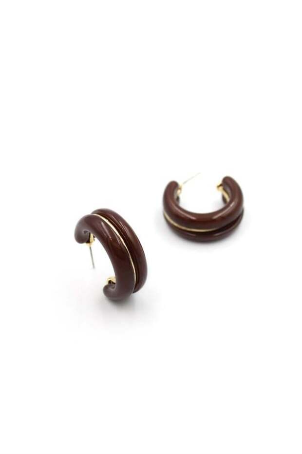 Bone ring earrings - brown - 2
