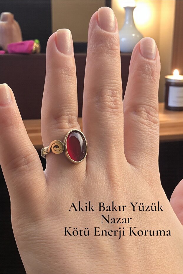 Copper Pure Agate Ring Adjustable Quality Natural Stone Genuine Copper