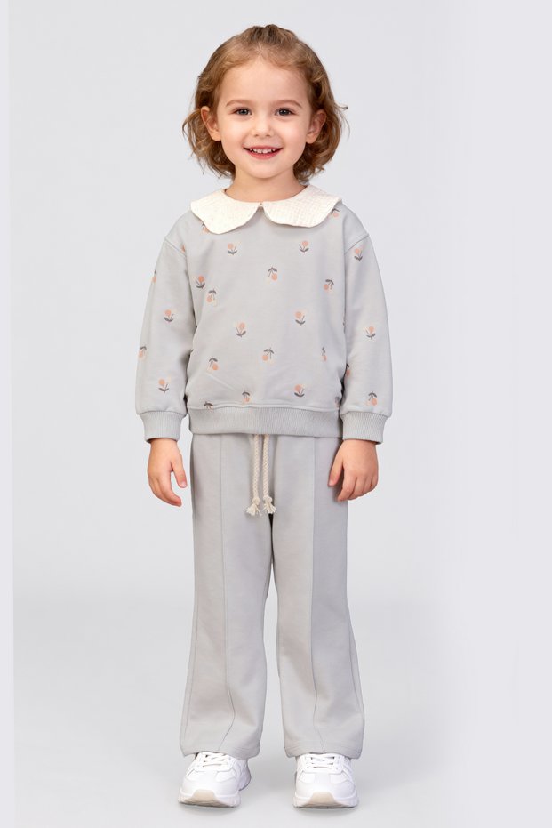 Cotton Muslin Collared Cherry Print 2-Yarn Seasonal Girls Tracksuit Set