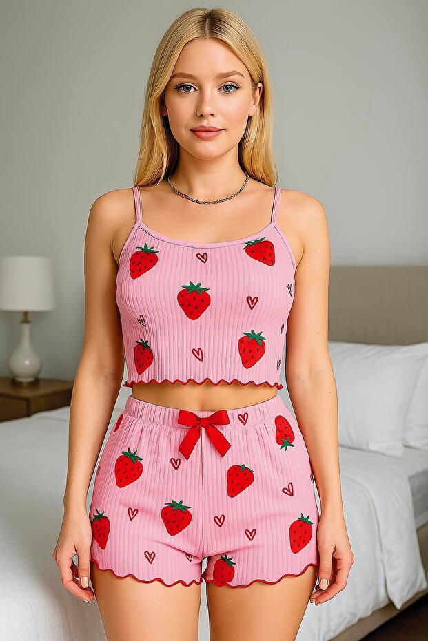 Çilek Desenli Şort Takım - 3