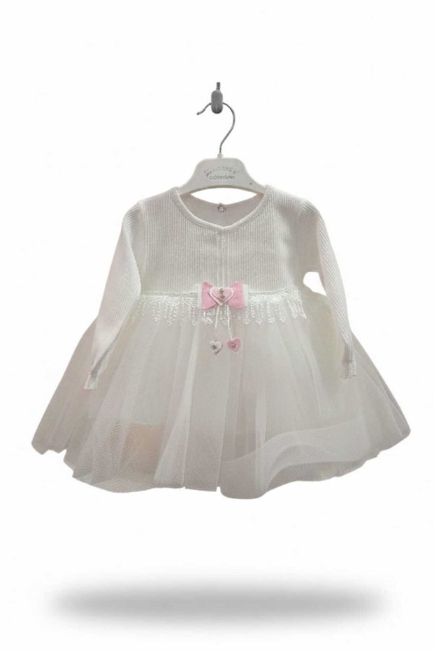 Long Sleeve Lace Tulle Detailed Newborn Baby Dress, Mevlütluk Dress