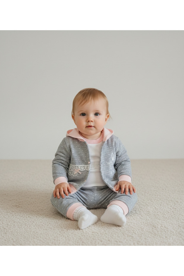 Baby Girl 3-Piece Hooded Rabbit Patterned Set