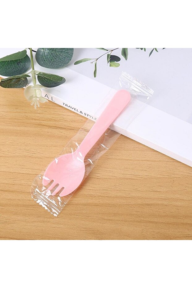 100pcs Pink 100pcs/set Disposable Plastic Spoons Forks for Cake Ice Cream Salad Fruit Dessert Soup T
