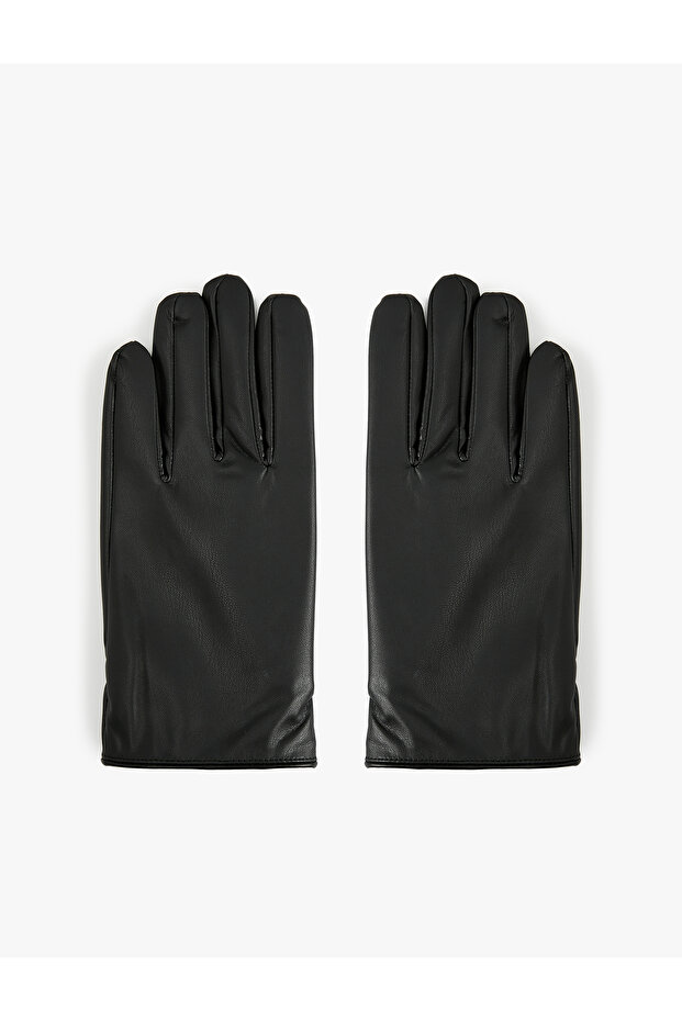 Button Detailed Faux Leather Gloves