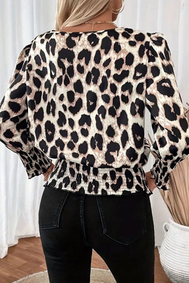 بلوزة مودال بياقة دائرية ونقشة الفهد - نمط الفهد - 3