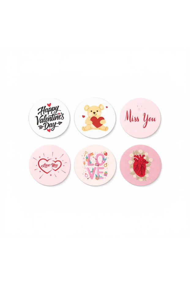 'Valentine's Day' Mixed Sticker Label (4X4Cm) - 54 Pieces | 6 Different Designs, One Package!