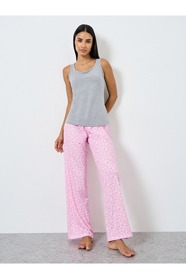 Solid Vest and Cherry Print Pyjama Set - 2
