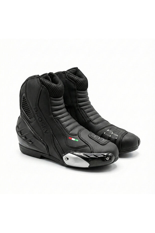Motorcycle Racing Boots Leather Short Italian Model Hard Protection Touring Motor Boot Black