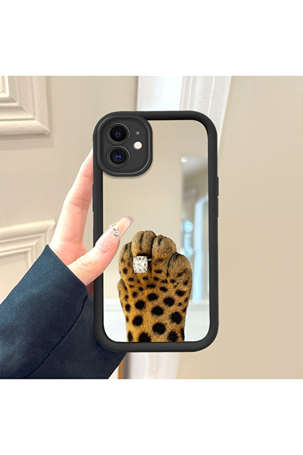 حافظة سيليكون سوداء مقاومة للسقوط متوافقة مع هاتف iPhone 11 بأنماط مرآة على شكل فهد - 3