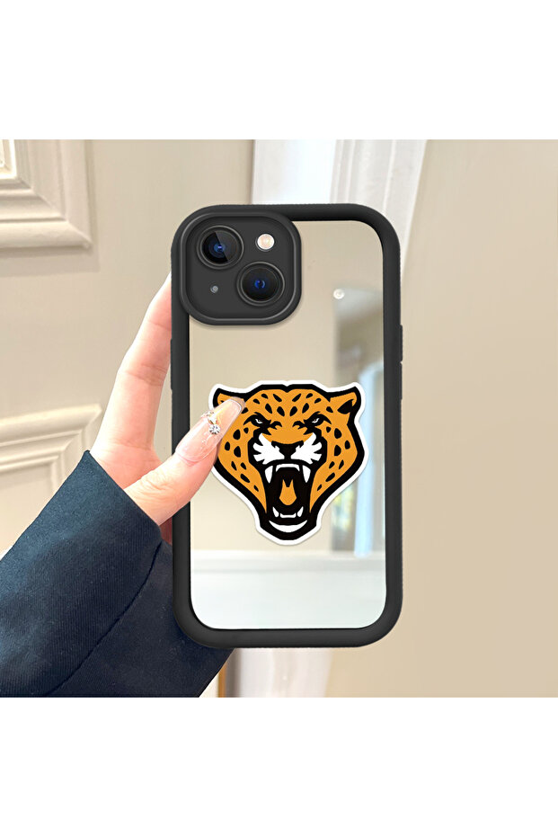 حافظة سيليكون سوداء مقاومة للسقوط متوافقة مع آيفون 15 مع أنماط الفهد ذات الوجه المرآة - 3