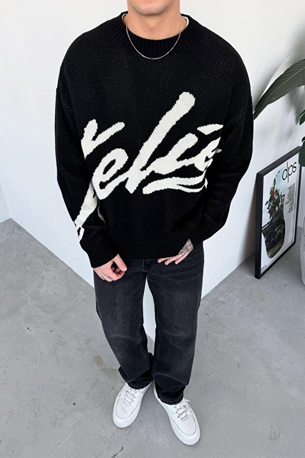 Black Premium Processing Print O Oversized Sweatshirt