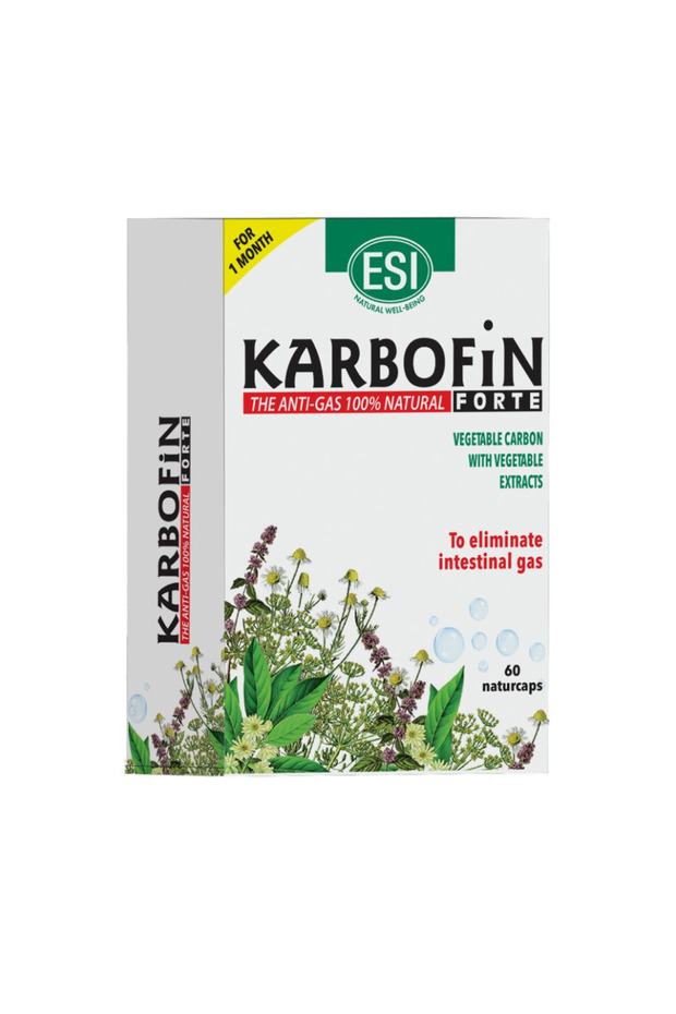 Karbofin Forte 60 Naturcaps – Activated Charcoal with Fennel, Chamomile, Anise – Anti-Bloating