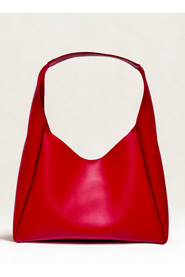 Women's Red Hand and Shoulder Bag with Snap Closure and Zippered Interior Compartment