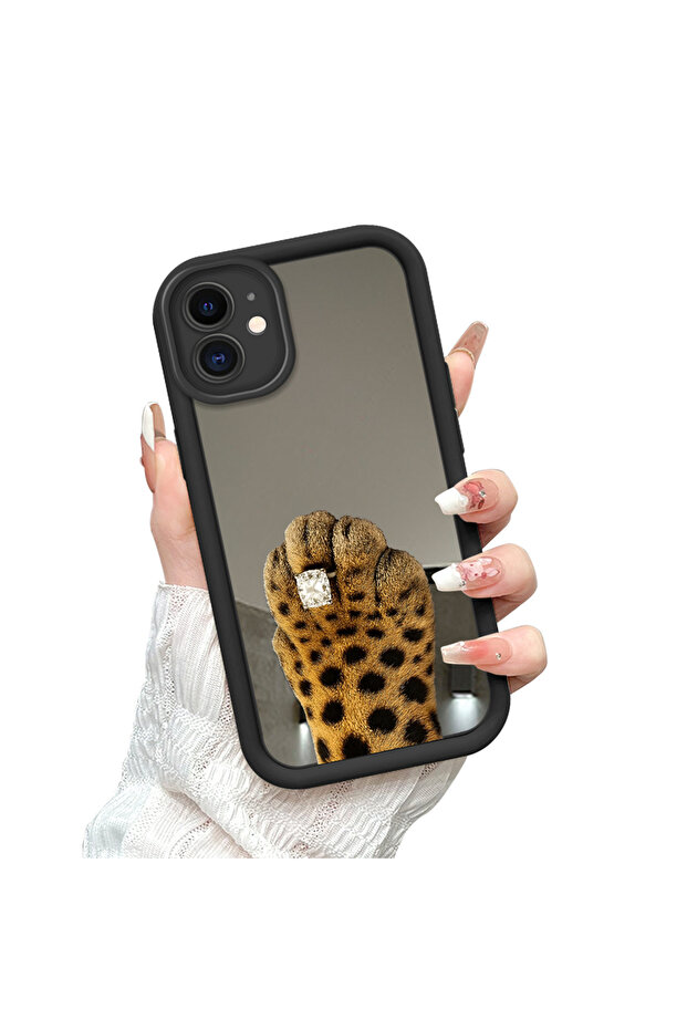 حافظة سيليكون سوداء مقاومة للسقوط متوافقة مع هاتف iPhone 12 بأنماط الفهد ذات الوجه المرآة - 3