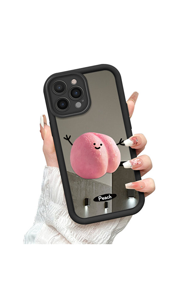 حافظة سيليكون سوداء مقاومة للسقوط متوافقة مع آيفون 16 برو مع نمط فواكه وسطح عاكس - 3