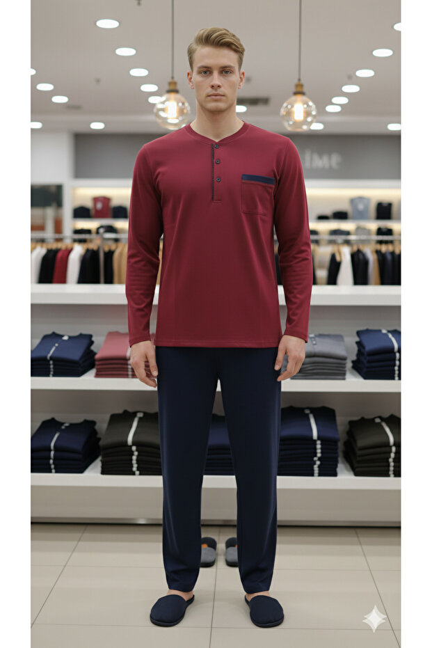 3 button cotton pajamas suit
