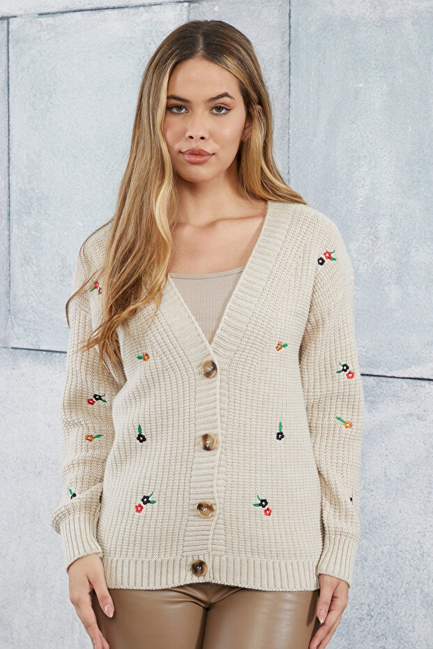 Women's Knitwear Cardigan Flower Standard Size Stone