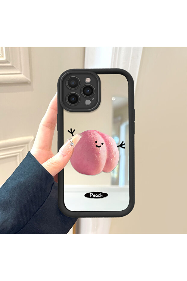 حافظة سيليكون سوداء مقاومة للسقوط متوافقة مع آيفون 16 برو مع نمط فواكه وسطح عاكس - 2
