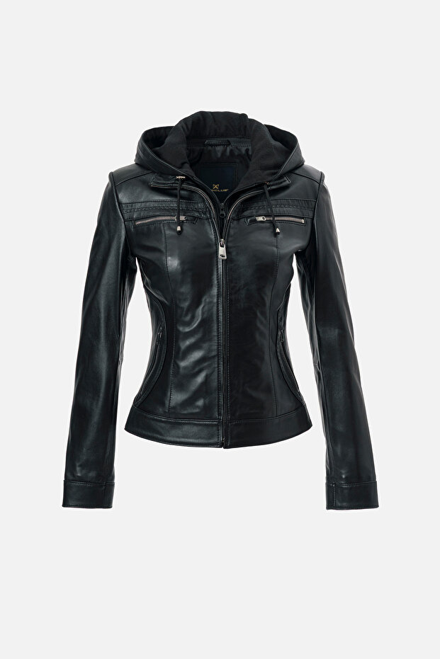 Harper Women's Hooded Slimfit Genuine Leather Coat