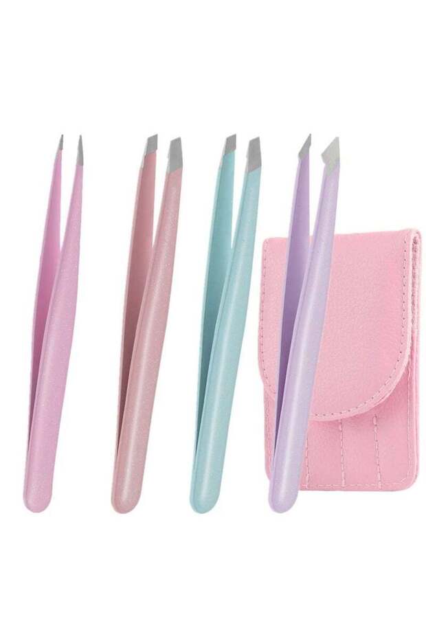 4 Piece Stainless Steel Precision Tweezers with Leather Case