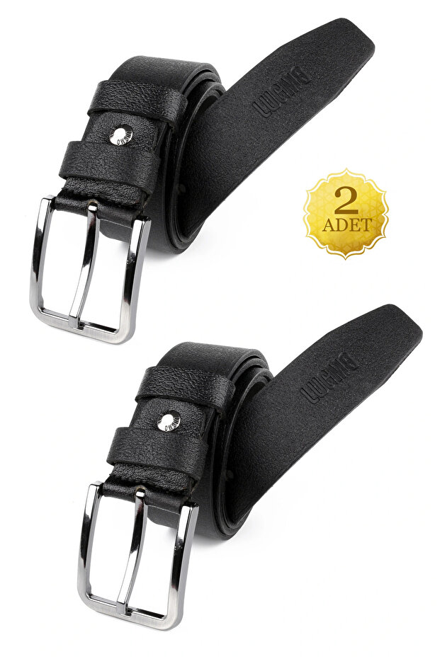 2 Pieces Genuine Leather Men's Belt 4 cm Black Linen and Jeans Compatible
