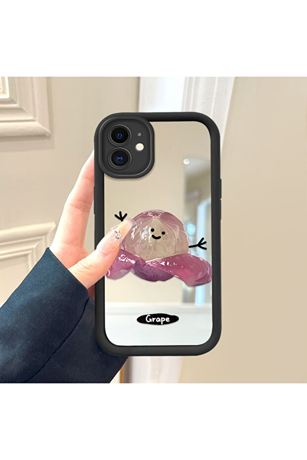 حافظة سيليكون سوداء مقاومة للسقوط متوافقة مع هاتف iPhone 11 بأنماط فواكه ذات وجه مرآة - 3