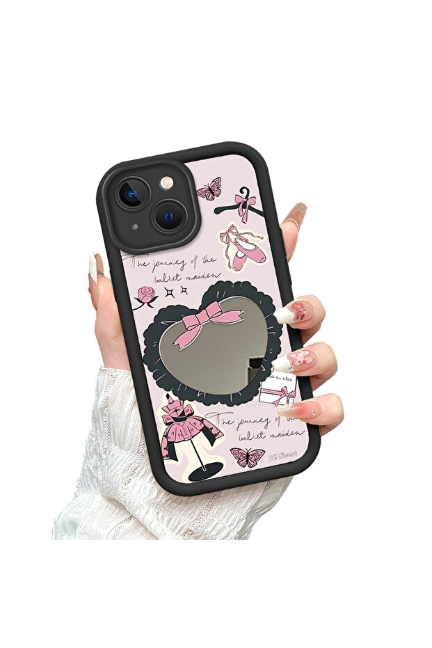 حافظة سيليكون سوداء مقاومة للسقوط متوافقة مع آيفون 14 بلس مع أنماط قلب على شكل مرآة - 3