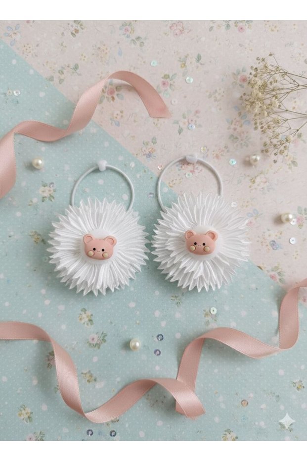 Set of 2 Girls' Teddy Bear Figured Floral Rubber Buckles
