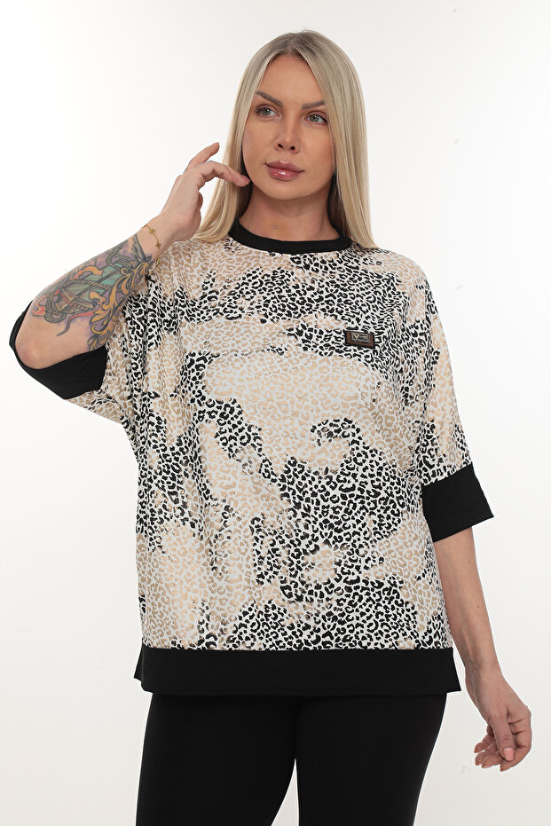 فيسكوز منقوش برقبة دائرية - 2