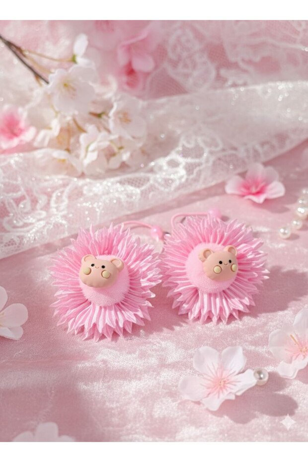 Set of 2 Girls' Teddy Bear Figured Floral Rubber Buckles