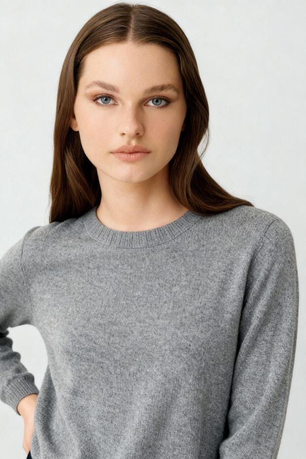 Women's Crew Neck Classic Wool Sweater Y.Füme