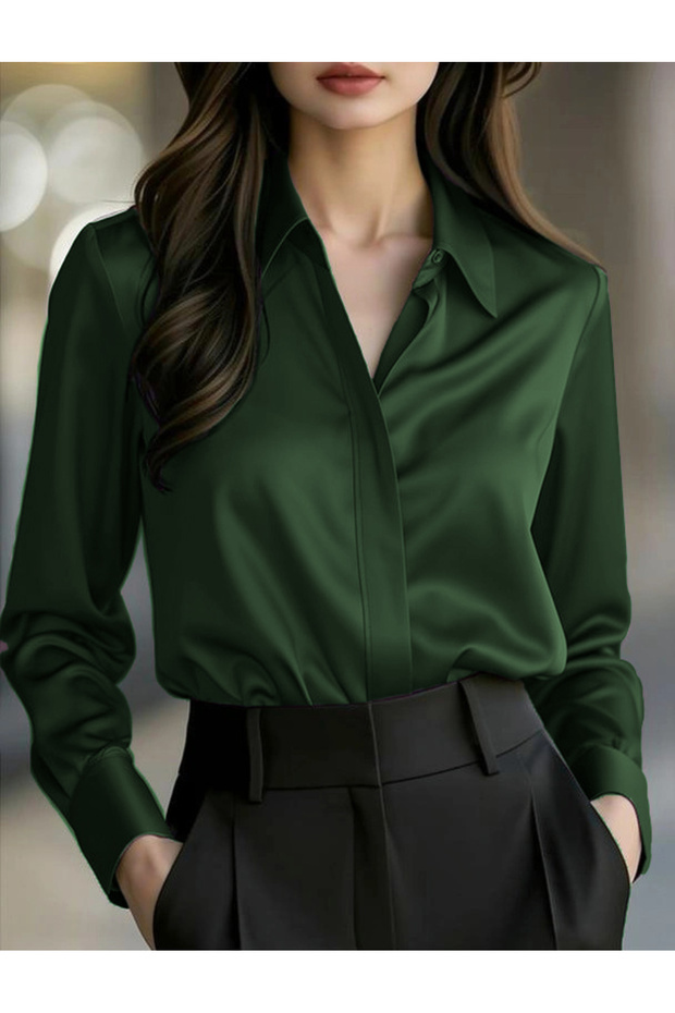 Satin Fabric Shirt - Emerald Green