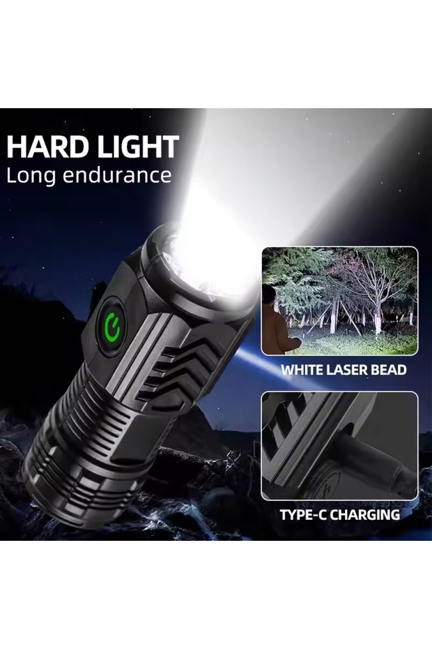 مصباح يدوي أسود قطعة واحدة - مصباح يدوي صغير LED فائق السطوع يعمل بمنفذ USB، قابل لإعادة الشحن، مزود بخاصية التكبير/التصغير، مناسب للصيد