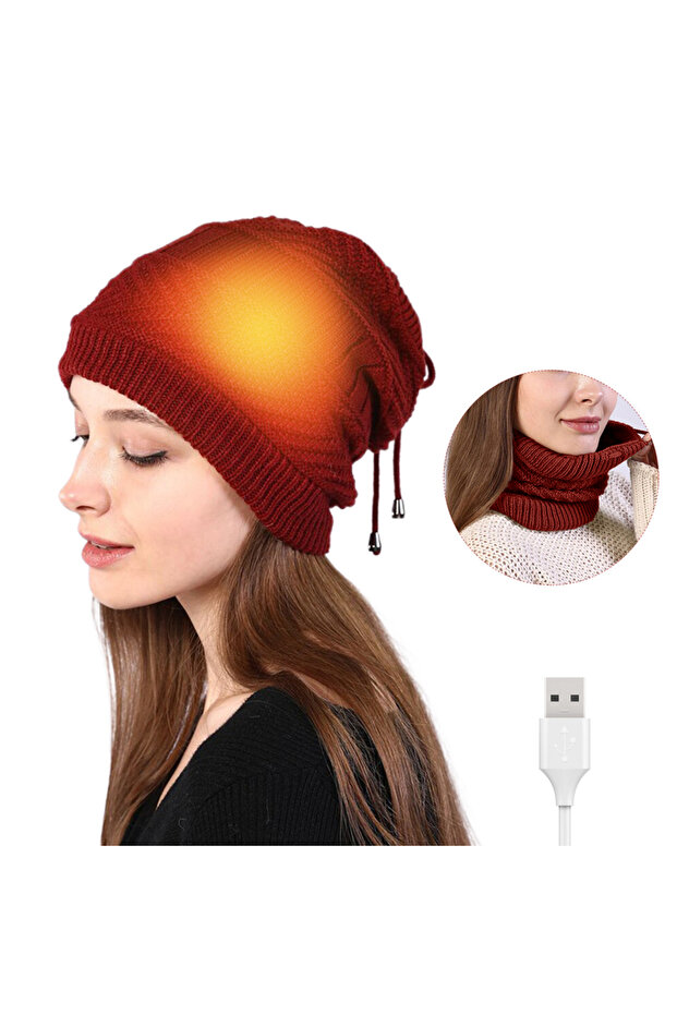 red Electric Heating Hat Electric Warm Heated Hat USB Electric Heating Hat Warm Heated Hat Outdoor K